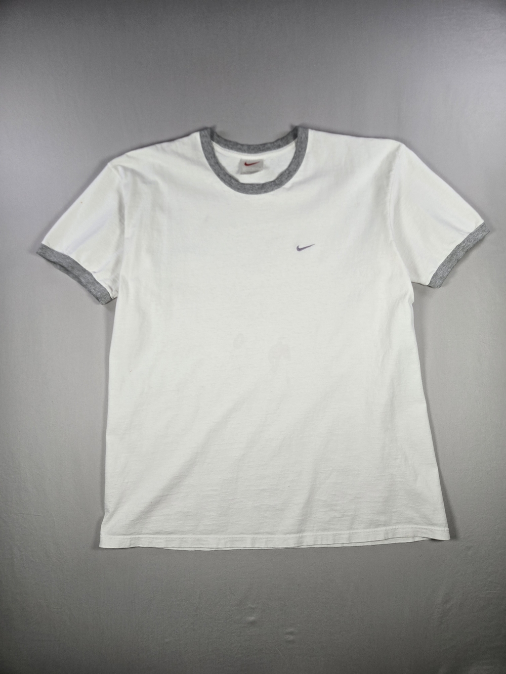 Vintage Nike 90s Y2K Mini Swoosh Ringer Tee White Gray Size Large